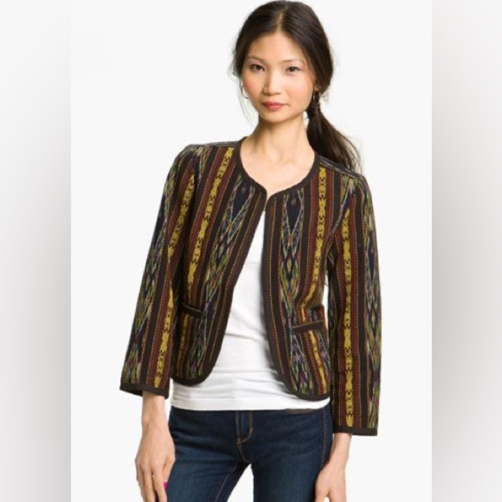 Nordstrom Rubbish Embroidered Open Front Cotton Jacket Size Large